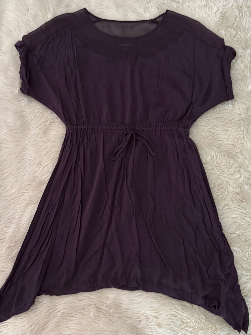 Express Purple Drawstring Waist Mini Dress